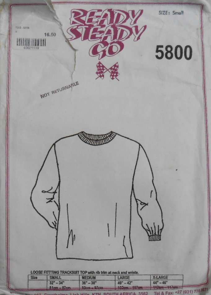 READY STEADY GO PATTERNS 5800 LOOSE FITTING TRACKSUIT TOP SIZE SMALL 32-34"