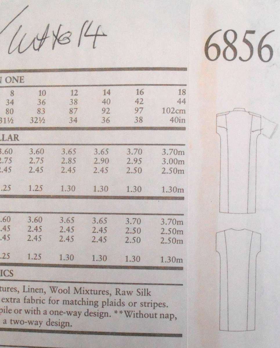 NEW LOOK PATTERNS 6856 DRESS WITH STAND-UP COLLAR SIZE 8-18 COMPLETE-CUT TO 14