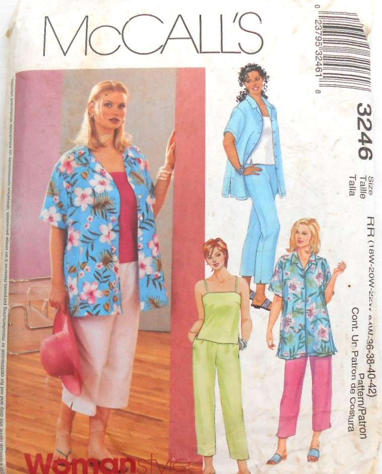 McCALLS 3246 TOP & PULL ON PANTS SIZE 18W-20W-22W-24W-36-38-40-42 -NO SHIRT PATTERN SUPPLIED