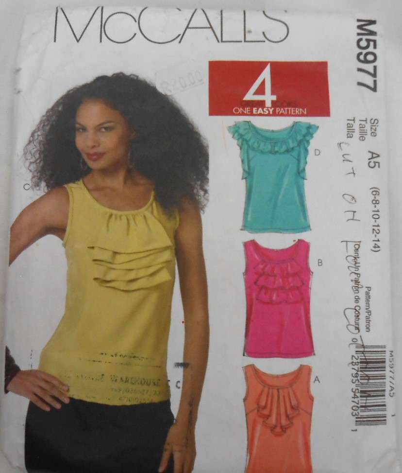 McCALLS M5977 SET OF TOPS SIZE 6-8-10-12-14 COMPLETE-CUT TO 14