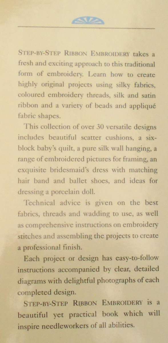 STEP BY STEP RIBBON EMBROIDERY-DI VAN NIEKERK-100 PAGE HARD COVER WITH DUST JACKET
