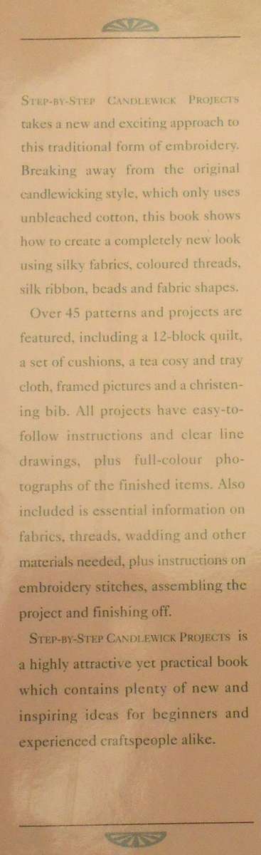 STEP BY STEP CANDLEWICK PROJECTS DI VAN NIEKERK-100 PAGE HARD COVER WITH DUST JACKET