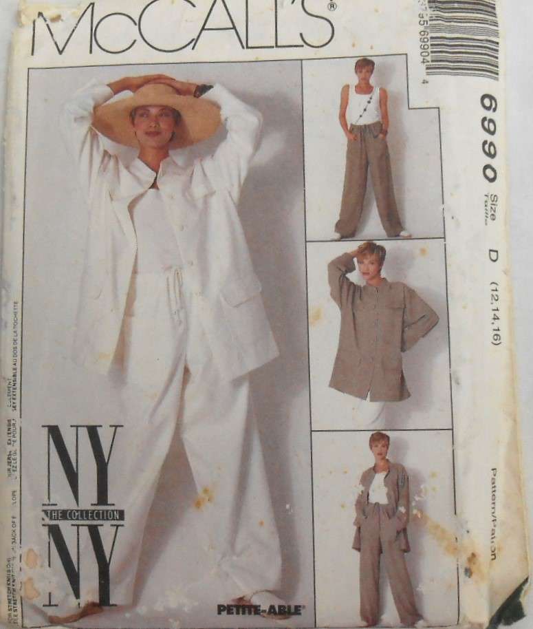 McCALLS 6990 UNLINED JACKET-TOP-PANTS SIZE 12-14-16 NO PANTS PATTERN- CUT TO 12