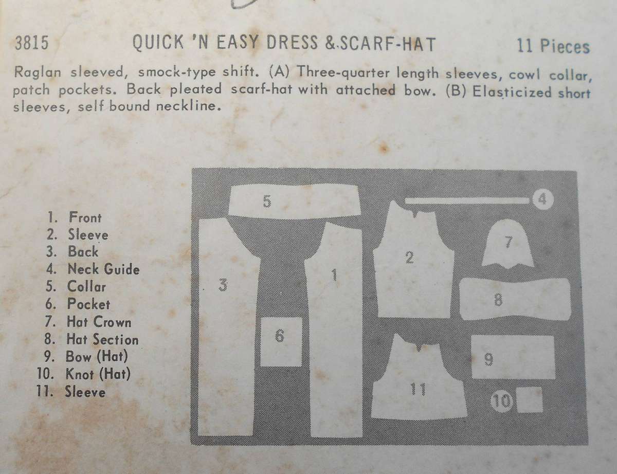 VINTAGE BUTTERICK 3815 ONE PIECE DRESS-SCARF-HAT SIZE 12 BUST 32 COMPLETE