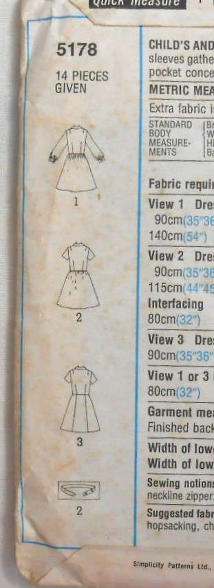 SIMPLICITY 5178 GIRLS DRESS SIZE 6 YEARS BREAST 64 CM -COMPLETE