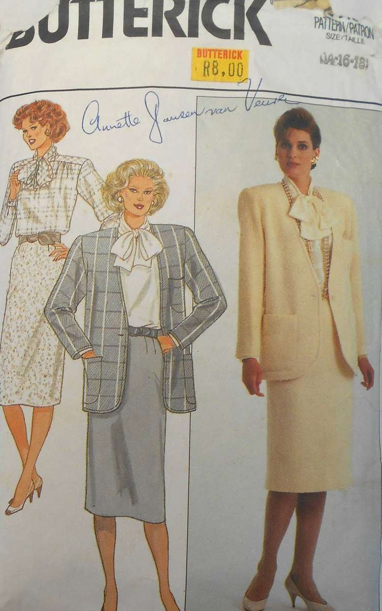 BUTTERICK 4115 JACKET-SKIRT-BLOUSE SIZE 14-16-18 COMPLETE-CUT TO 18