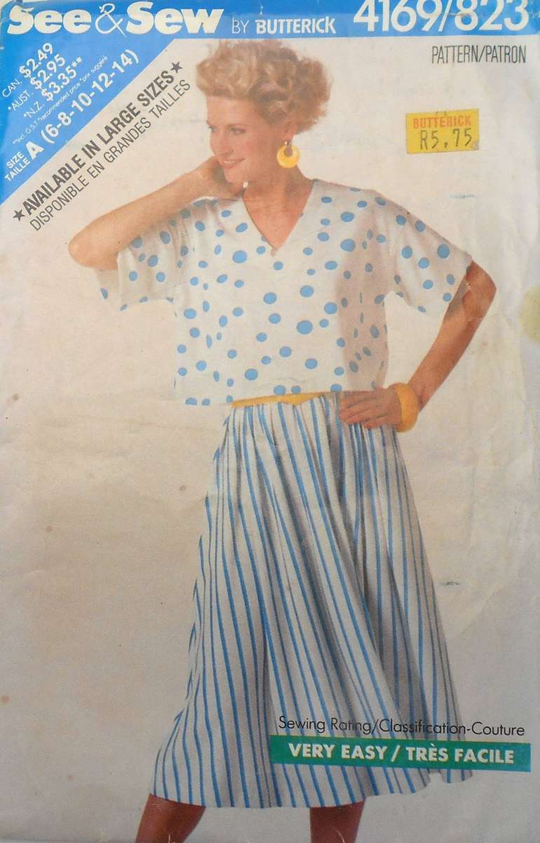BUTTERICK 4169 TOP & SKIRT SIZE 6-8-10-12-14 COMPLETE-CUT TO 14