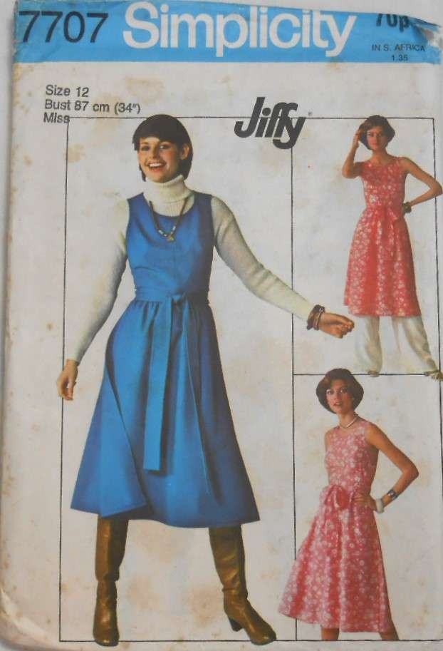SIMPLICITY 7707 WRAP DRESS-PINAFORE-PANTS SIZE 12 BUST 87 CM COMPLETE-UNCUT-F/FOLDED
