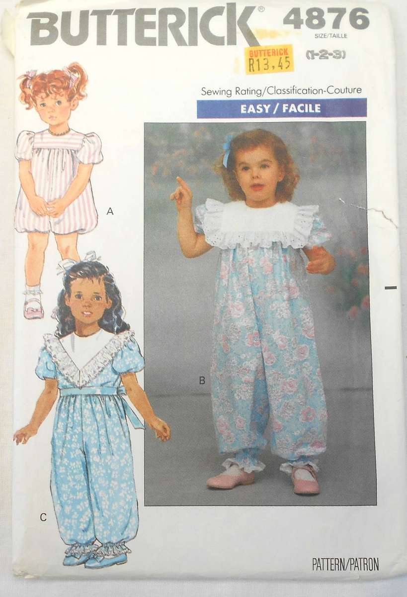 BUTTERICK 4876 TODDLERS PARTYPANTS SIZE 1-2-3 YEARS COMPLETE CUT TO 3 YEARS