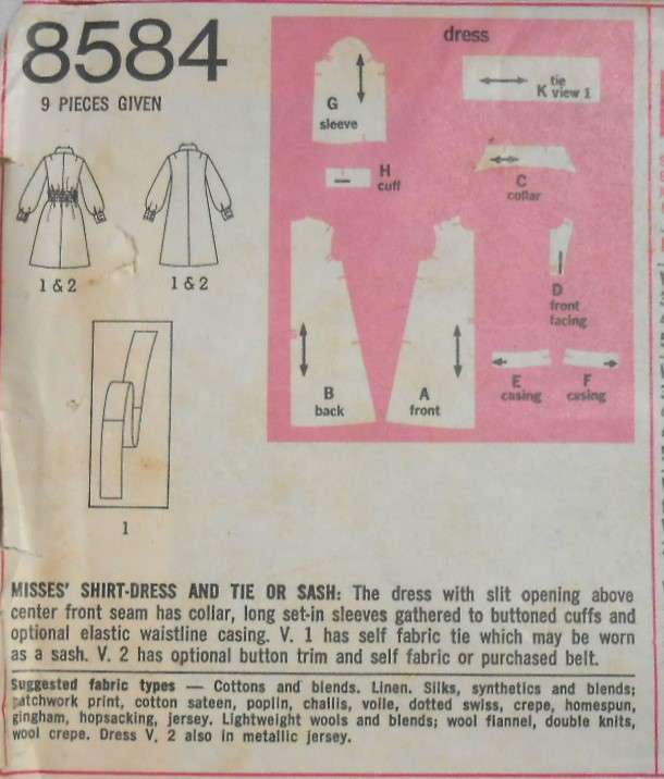 SIMPLICITY 8584 SKIRT DRESS-TIE-SASH SIZE 8 COMPLETE