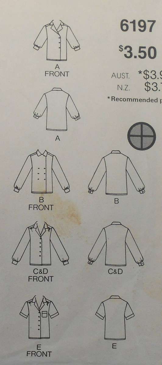 BUTTERICK 6197 SET OF BLOUSES SIZE 14-16-18 COMPLETE-MOSTLY UNCUT CUT TO 18