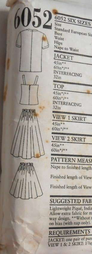 NEW LOOK PATTERNS 6052 JACKET-CAMISOLE-SKIRT SIZES 8-18 COMPLETE-UNCUT-REPACKED