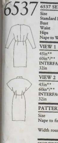 NEW LOOK PATTERNS 6537 FRONT BUTTON DRESS WITH NECKLINE FEATURE SIZES 8-20 COMPLETE-CUT TO 20