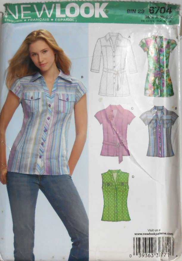 NEW LOOK PATTERNS 6704 FRONT BUTTON DRESS-TOPS-BELT SIZES 10-22 COMPLETE-UNCUT-F/FOLDED