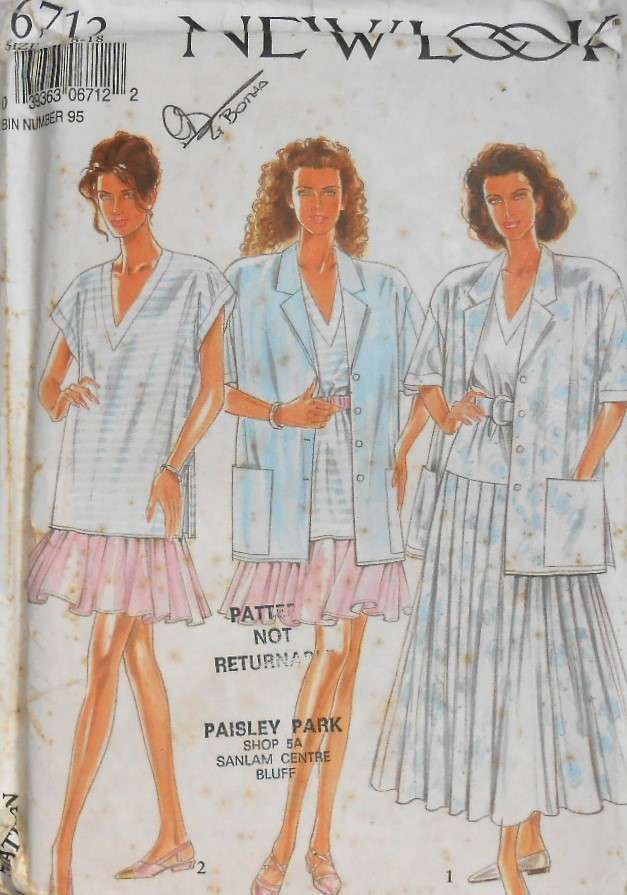 NEW LOOK PATTERNS 6712 JACKET-TOP-SKIRT IN 2 LENGTHS SIZES 8-18 COMPLETE-UNCUT-F/FOLDED