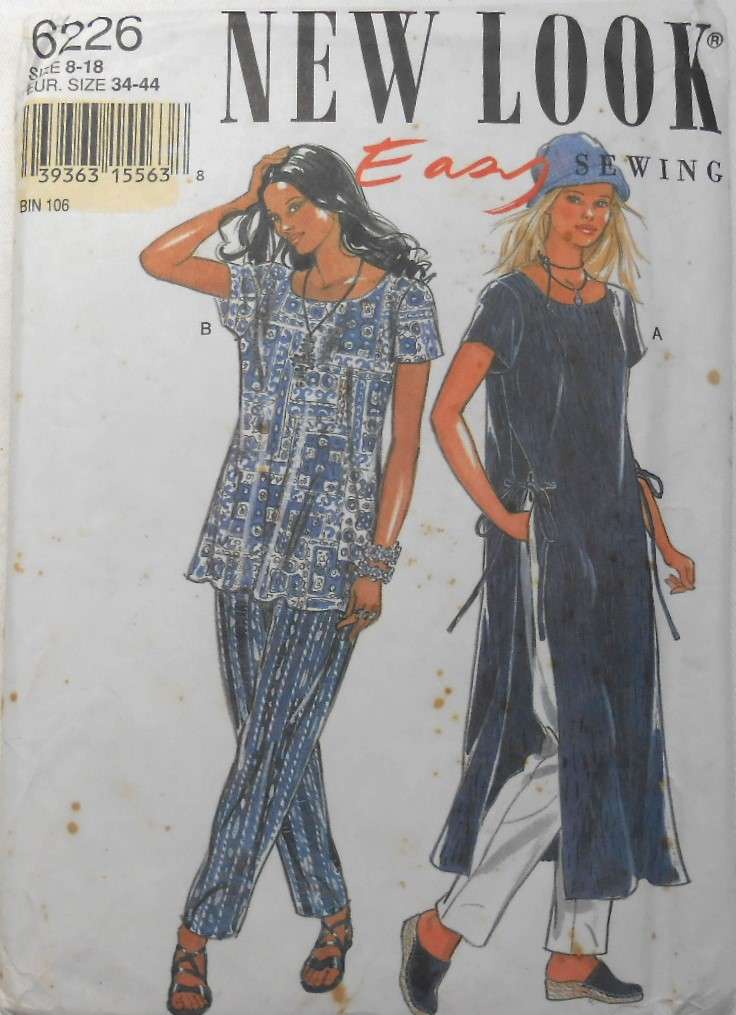 NEW LOOK PATTERNS 6226 LOOSE FIT TOP-SIDE TIE TOP-PANTS SIZES 8-18 COMPLETE-CUT TO 18-PANTS F/F