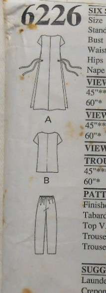 NEW LOOK PATTERNS 6226 LOOSE FIT TOP-SIDE TIE TOP-PANTS SIZES 8-18 COMPLETE-CUT TO 18-PANTS F/F