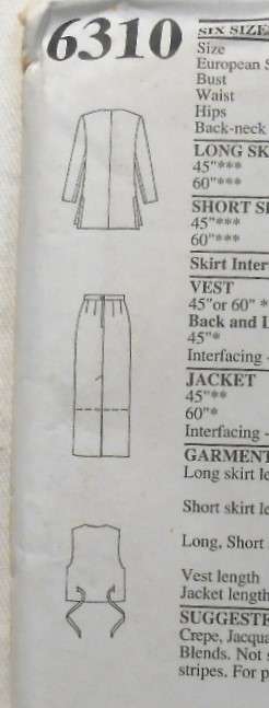 NEW LOOK PATTERNS 6310 JACKET-WAISTCOAT-SKIRT SIZES 8-18 COMPLETE-UNCUT-F/FOLDED