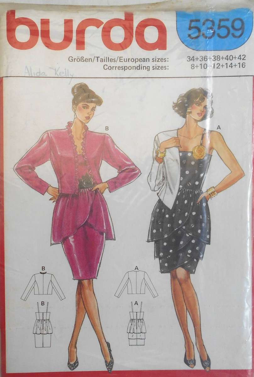 BURDA 5359 STUNNING DRESS WITH TIERS & FRILLY JACKET SIZE 8-16 COMPLETE-UNCUT-F/FOLDED
