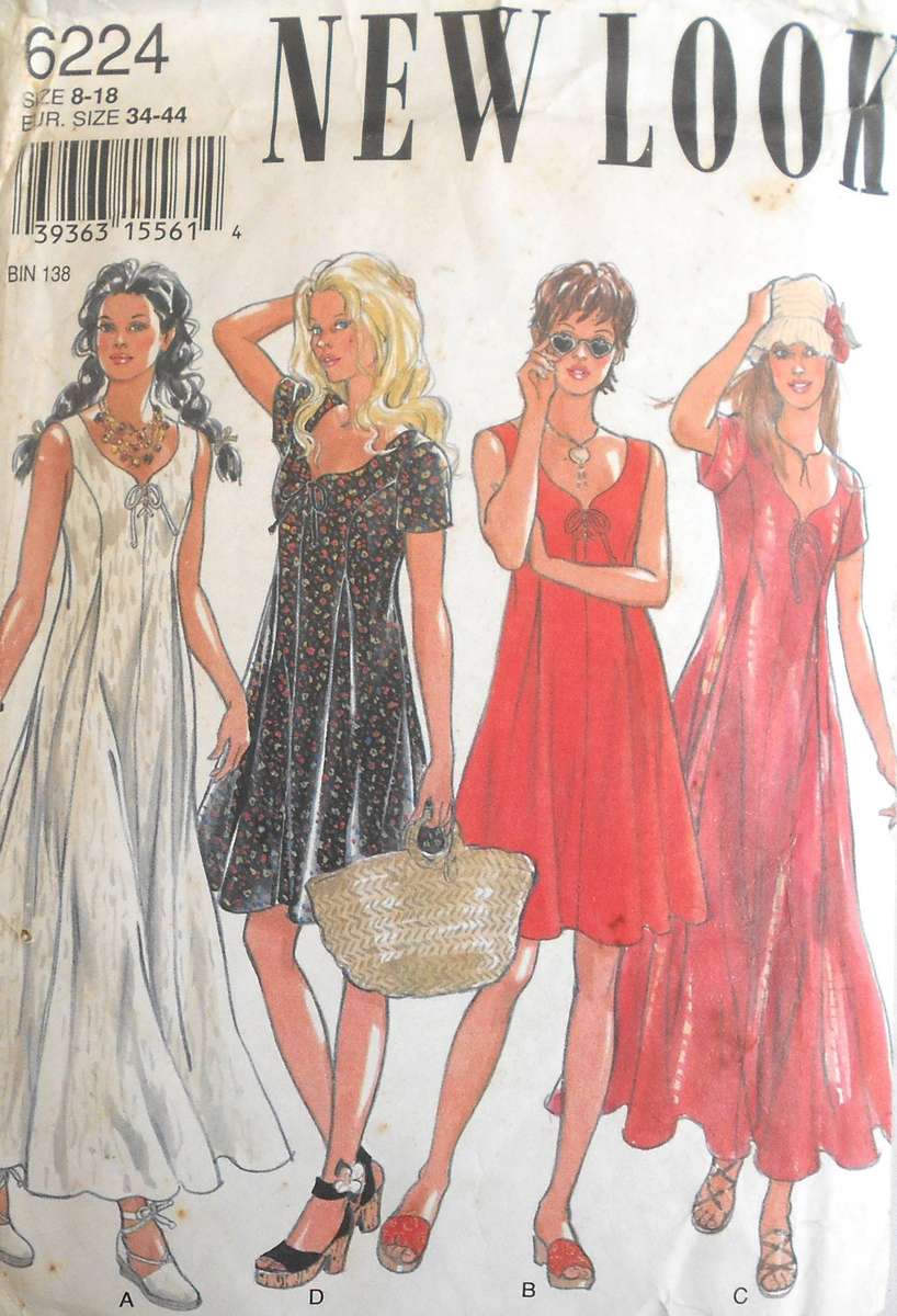 NEW LOOK PATTERNS 6224 LOOSE FITTING PANELLED DRESS SIZES 8-18 COMPLETE-CUT TO 14