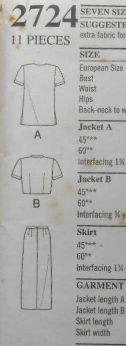 STYLE 2724 JACKET-BOLERO TOP-SKIRT SIZE 10-22 COMPLETE-UNCUT-F/FOLDED