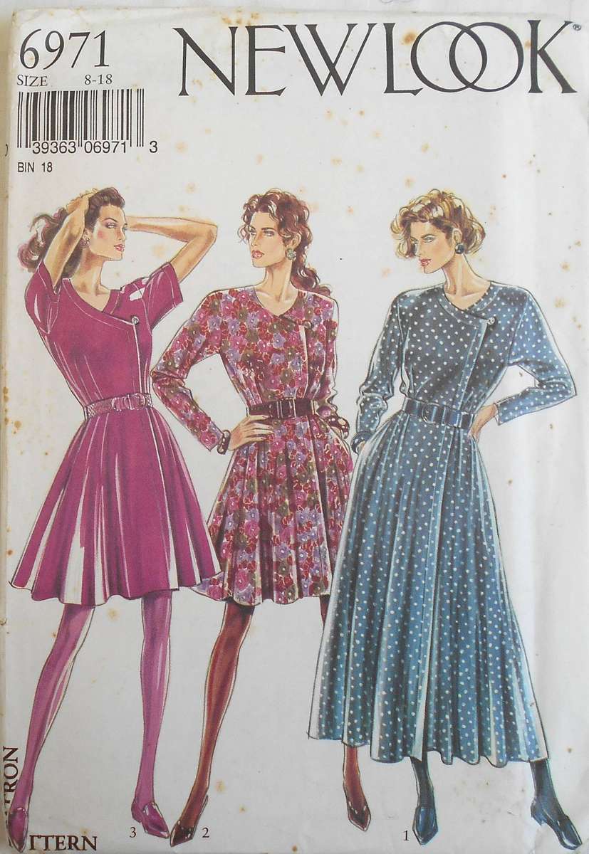 NEW LOOK PATTERNS 6971 DOUBLE BREAST FRONT DRESS+ELASTICATED WAIST SIZE 8-18 COMPLETE-UNCUT-F/FOLDED