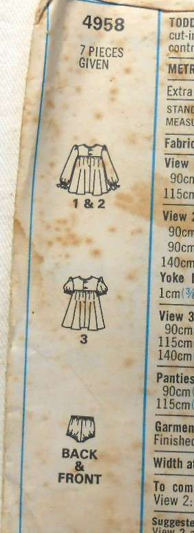 VINTAGE STYLE 4958 TODDLERS DRESS & PANTIES SIZE 3 YEARS CHEST 56 CM COMPLETE