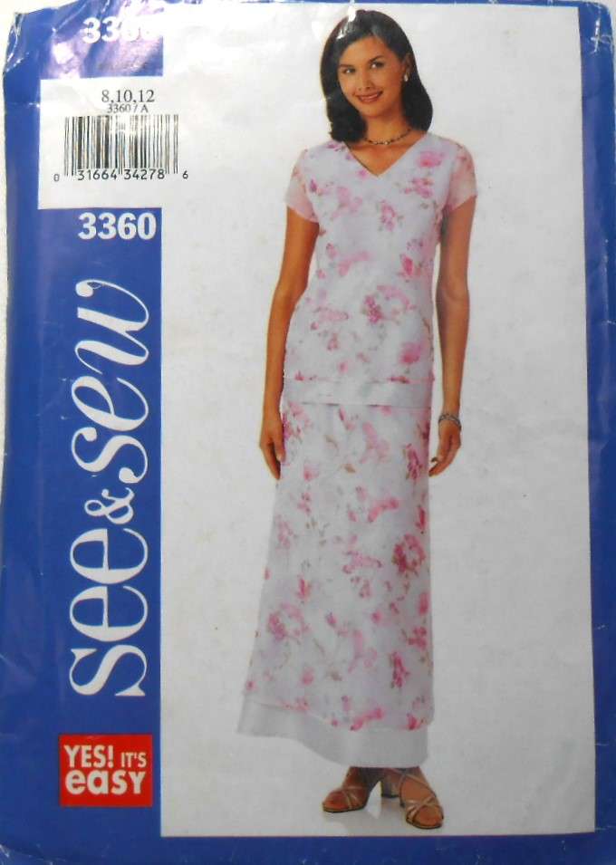 BUTTERICK 3360 TOP & SKIRT SIZE 8-10-12 COMPLETE-UNCUT-F/FOLDED