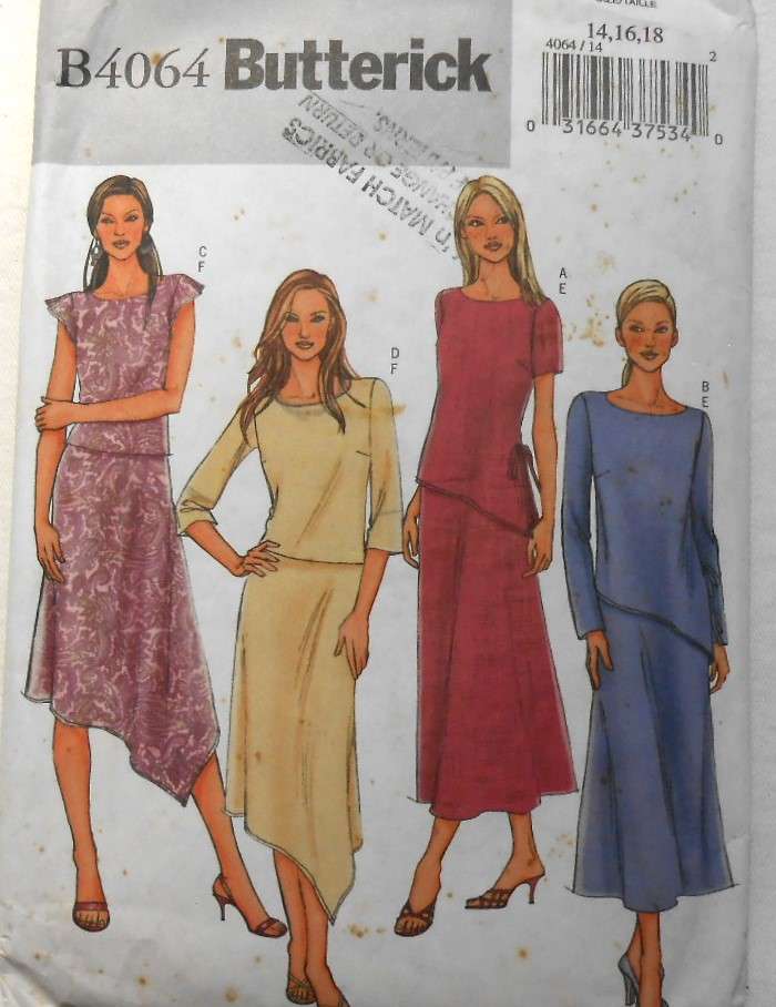 BUTTERICK B4064 TOP & SKIRT WITH HEM VARIATIONS SIZE MEDIUM 14-16-18 COMPLETE-PART CUT TO 18