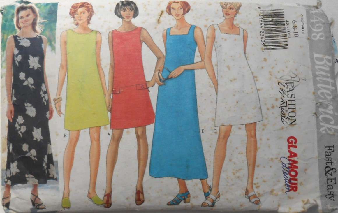 BUTTERICK 4498 SEMI FITTED A-LINE DRESS SIZE 6-8-10 COMPLETE-CUT TO 10