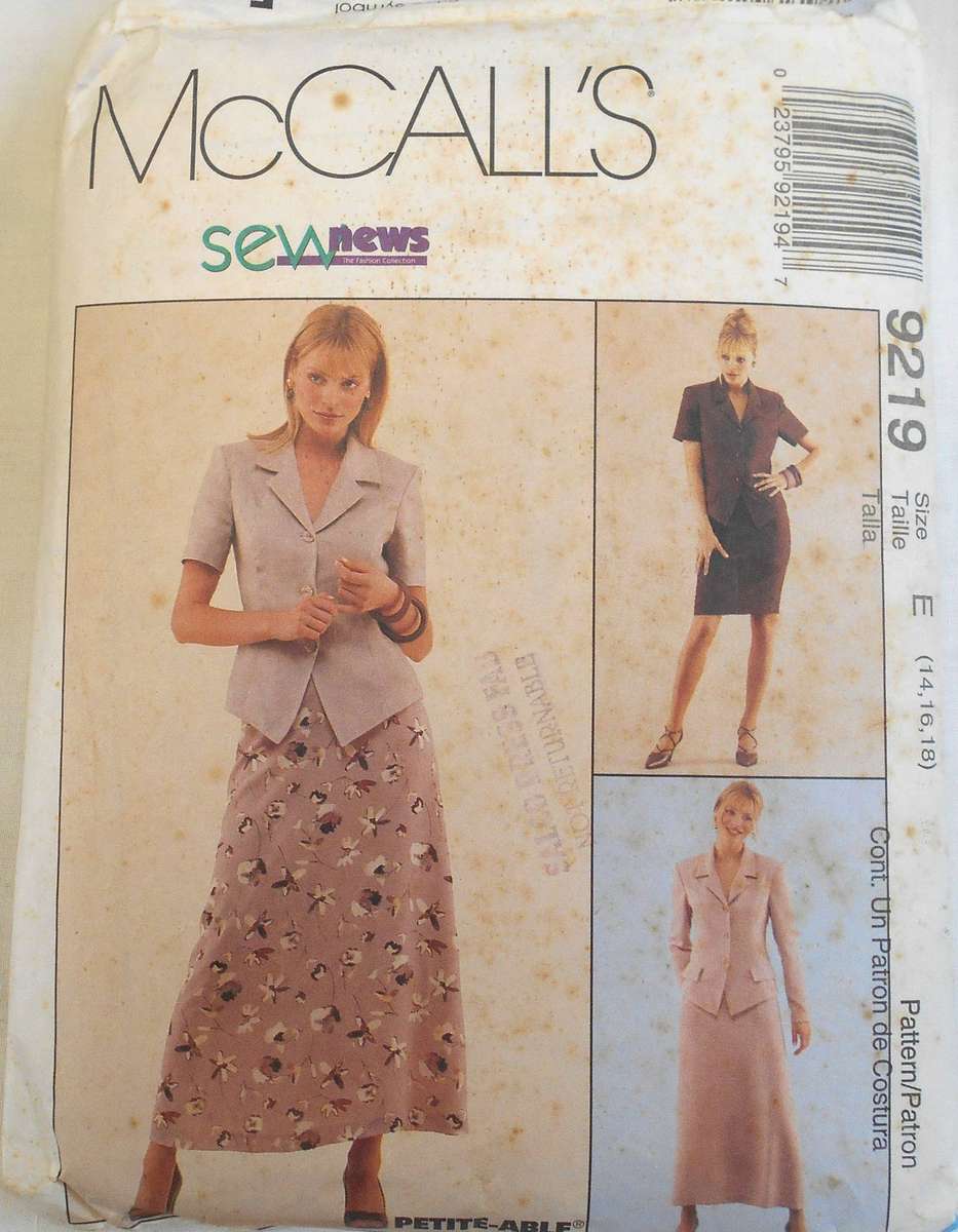 McCALLS 9219 UNLINED JACKET & SKIRTS SIZE 14-16-18 COMPLETE-CUT TO 18