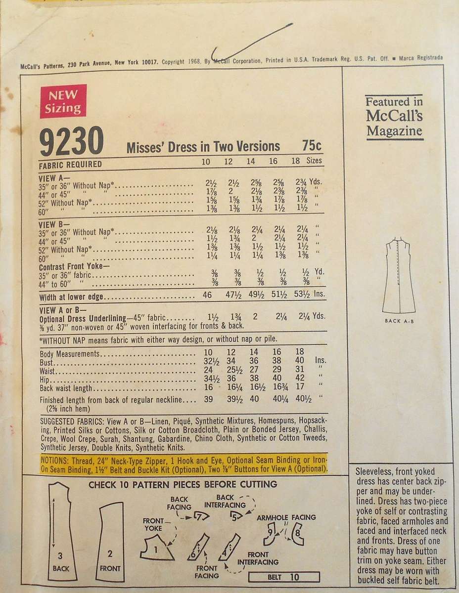 VINTAGE McCALLS 9230 DRESS IN TWO VERSIONS SIZE 14 BUST 36 COMPLETE