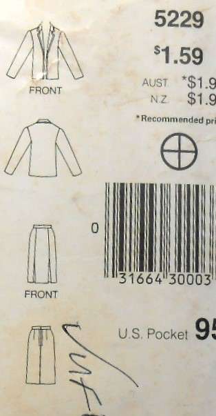 BUTTERICK 5229 JACKET & SKIRT SIZE 14-16-18 COMPLETE-UNCUT-F/FOLDED