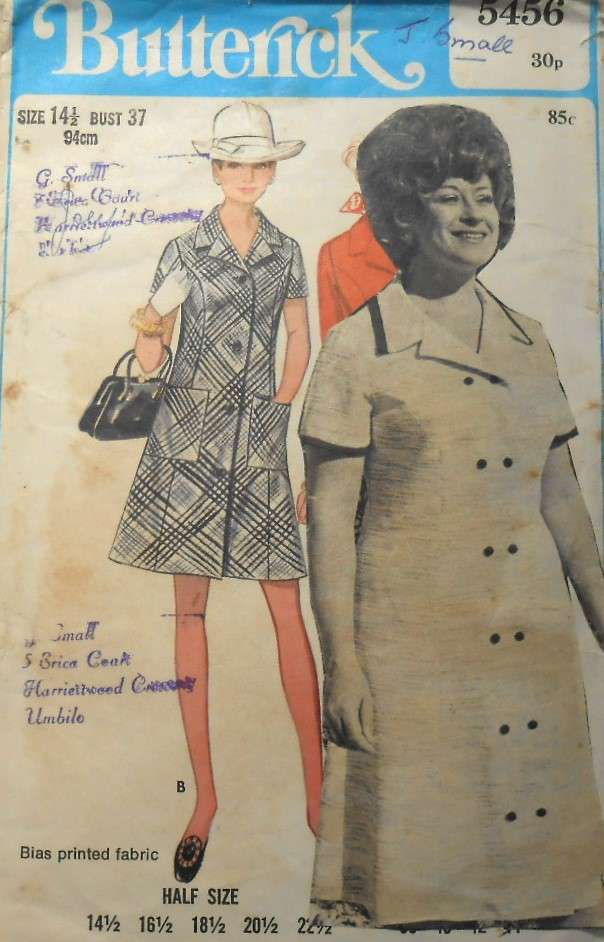 BUTTERICK 5456 ONE PIECE DRESS SIZE 14 1/2 BUST 37 COMPLETE