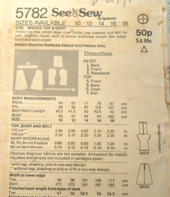 BUTTERICK 5782 TOP & SKIRT SIZE 14 COMPLETE-UNCUT-F.FOLDED