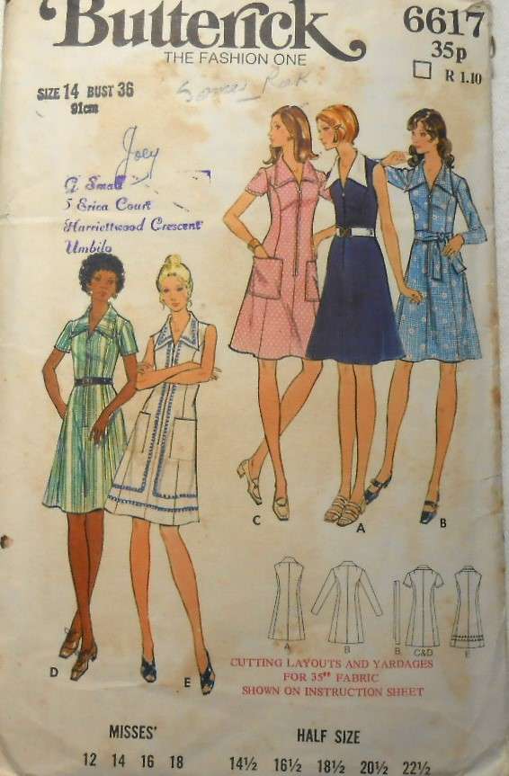 VINTAGE BUTTERICK 6617 SEMI FITTED A-LINE DRESS SIZE 14 BUST 36 COMPLETE