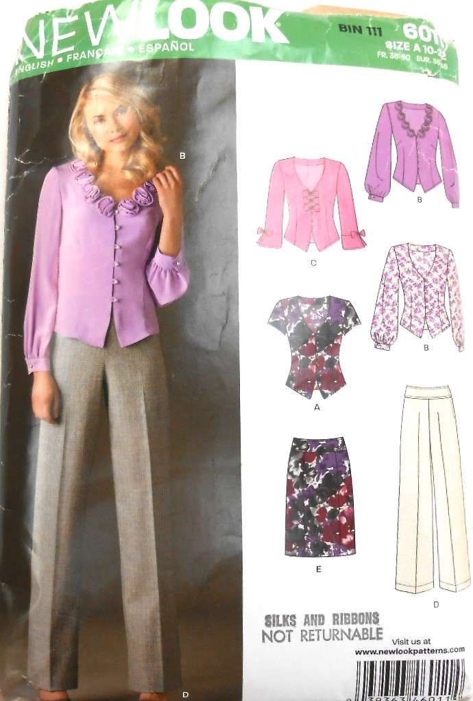 NEW LOOK PATTERNS 6011 TOPS-SKIRT-PANTS SIZES 10-22 COMPLETE-MOSTLY UNCUT CUT TO SIZE 22