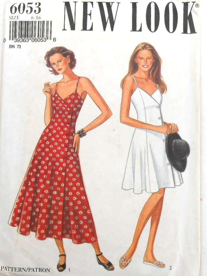 NEW LOOK PATTERNS 6053 SUNDRESS-SHOE STRING STRAPS-SIDE FRONT BUTTONS SIZES 6-16 COMPLETE-CUT TO 14