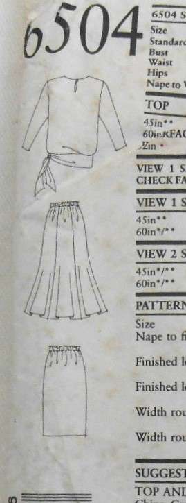 NEW LOOK PATTERNS 6504 TOP-SKIRT SIZES 18-28 COMPLETE-TOP CUT TO 28