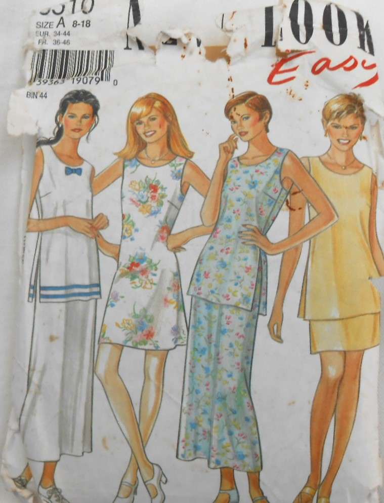 NEW LOOK PATTERNS 6510 TOP-TUNIC-SKIRT SIZES 8-18 COMPLETE-CUT TO 8-ZIPLOC