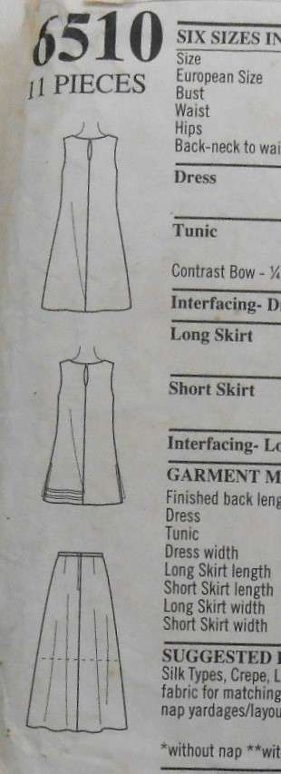 NEW LOOK PATTERNS 6510 TOP-TUNIC-SKIRT SIZES 8-18 COMPLETE-CUT TO 8-ZIPLOC
