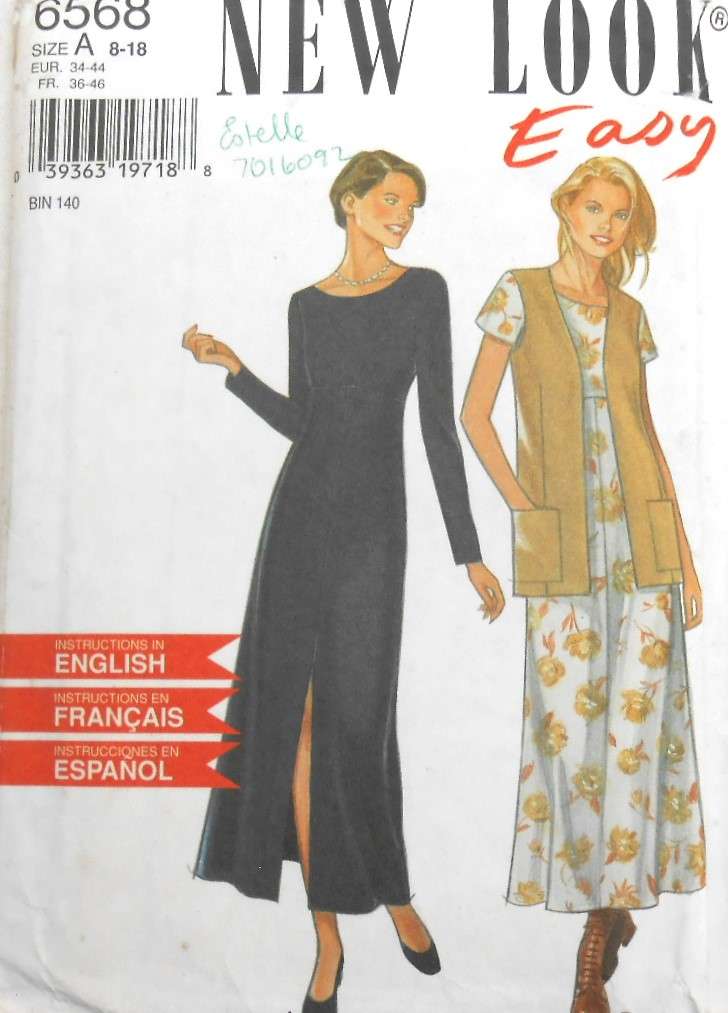 NEW LOOK PATTERNS 6568 DRESS & LONG WAISTCOAT SIZES 8-18 COMPLETE CUT TO 8/10