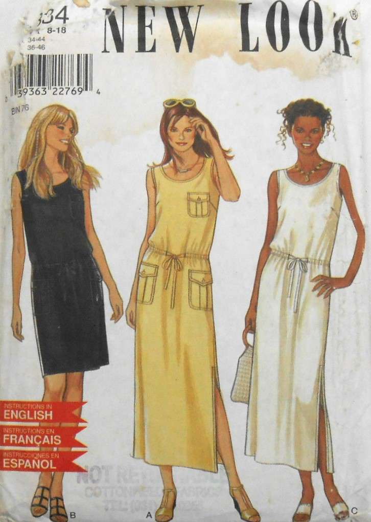 NEW LOOK 6834 SHEATH DRESS WITH DRAWSTRING WAISTLINE SIZE 8-18 CUT TO 14