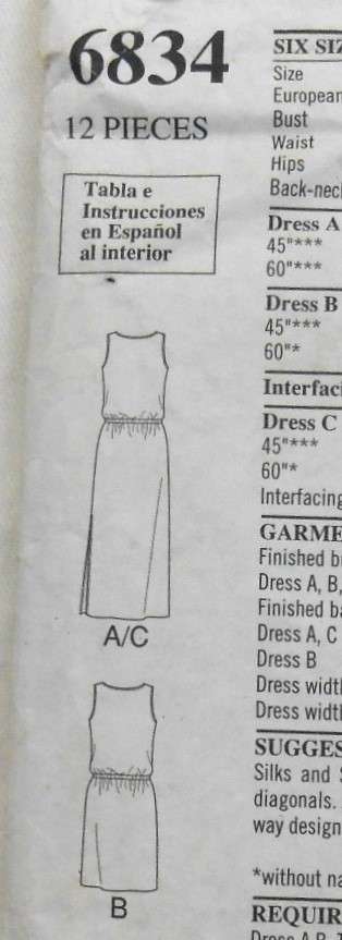 NEW LOOK 6834 SHEATH DRESS WITH DRAWSTRING WAISTLINE SIZE 8-18 CUT TO 14
