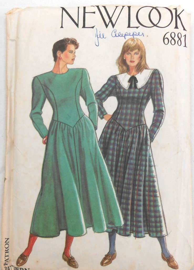 NEW LOOK 6881 LONG SLEEVE DRESS WITH LOWERED WAISTLINE SIZE 8-18 COMPLETE CUT TO 14