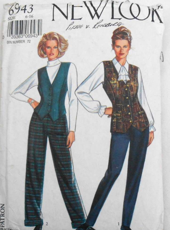 NEW LOOK 6943 WAISTCOAT-TAPERED PANTS-PANTS WITH PULL UP SIZE 6-16 COMPLETE CUT TO 16