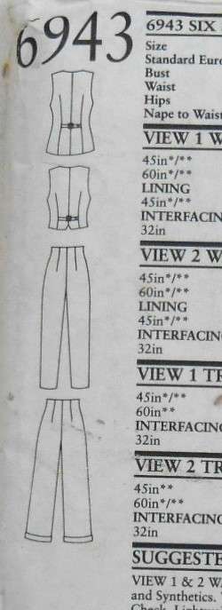 NEW LOOK 6943 WAISTCOAT-TAPERED PANTS-PANTS WITH PULL UP SIZE 6-16 COMPLETE CUT TO 16