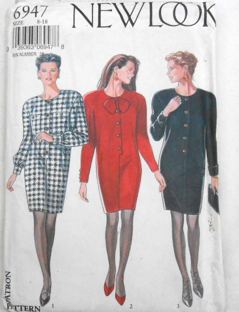 NEW LOOK PATTERNS 6947 FRONT BUTTON DRESS WITH LONG SLEEVE OPTIONS SIZE 6-16 COMPLETE CUT TO 16