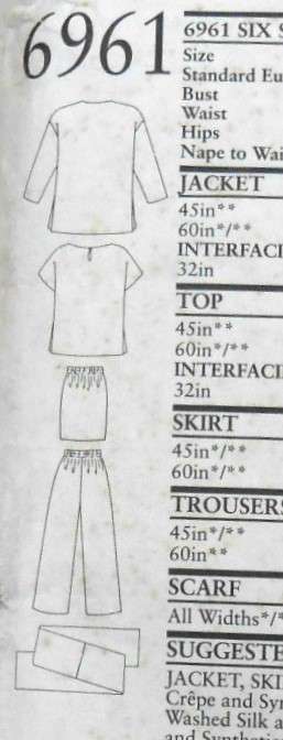 NEW LOOK 6961 JACKET-TOP-SKIRT-PANTS-SCARF SIZE 8-18 COMPLETE CUT TO 16