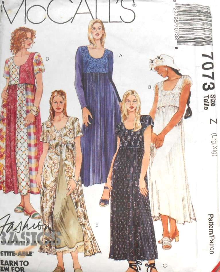 McCALLS 7023 EMPIRE SEAMED DRESS SIZE L-XL (16-22) COMPLETE-PART CUT TO 22